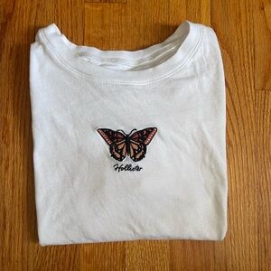 Hollister White T-Shirt with Butterfly Design